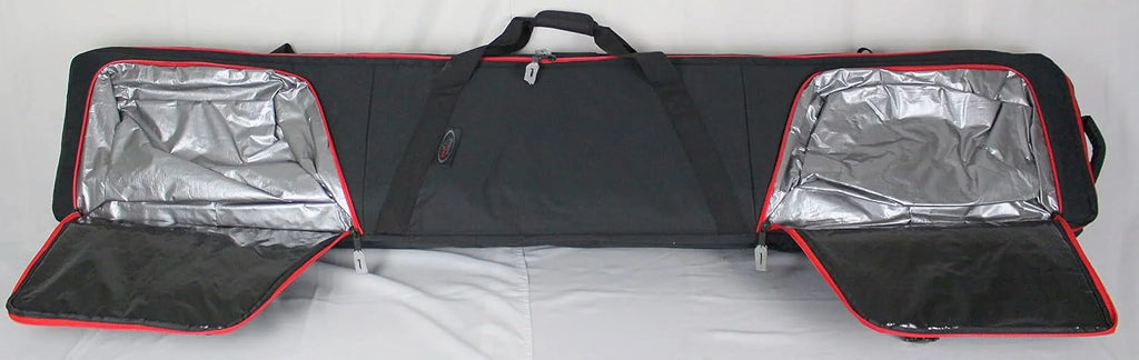 Rolling Double Ski Bag, Padded Double Ski Bag With Wheels For Air Travel, Two External Boot Pockets, Easy To Load, Oversized