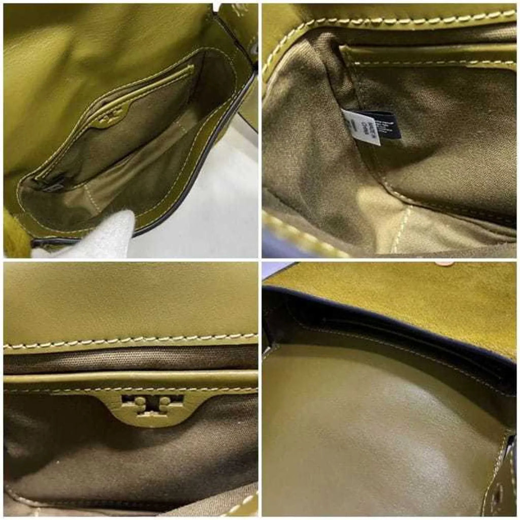 Pre-Owned Tory Burch Bag Green Half Moon Harako Leather TORY BURCH Flap Belt Women's (Good)