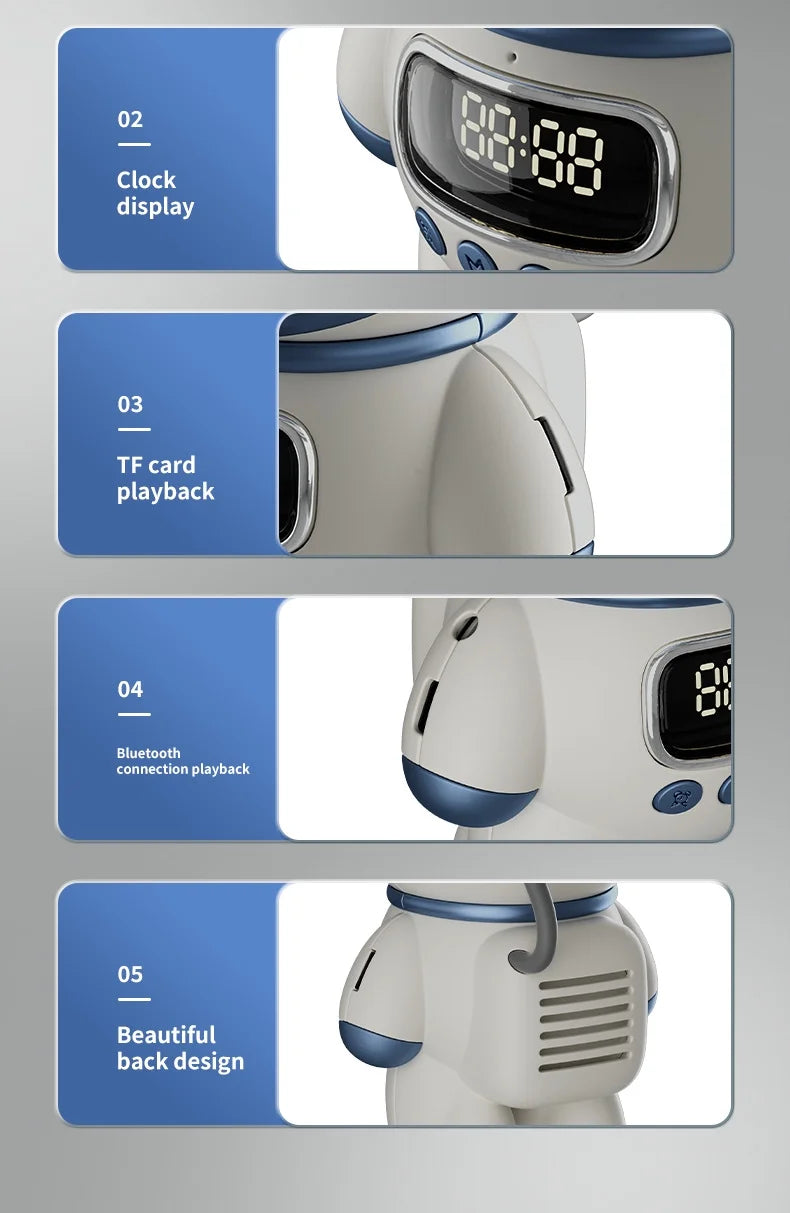 Astronaut-Shaped Smart Bluetooth Speaker with Clock, Alarm, FM Radio, Sleep Night Light and TF Card Support