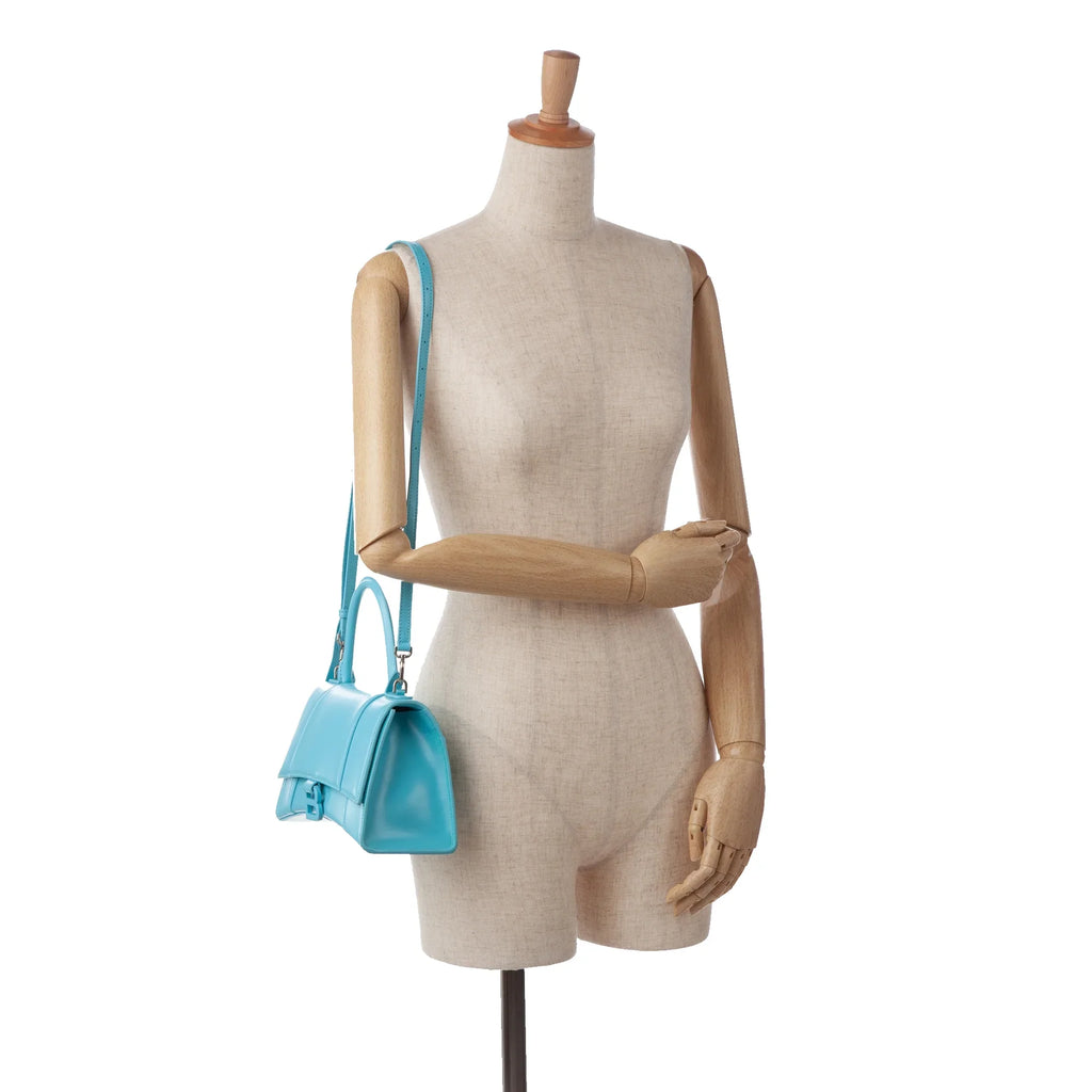 Pre-Owned Authenticated Balenciaga Hourglass S Satchel Calf Leather Blue Unisex (Good)