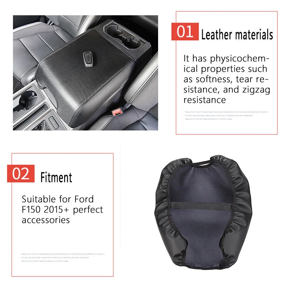Teledu Leather Center Console Armrest wrap Pad Protector F150 Carbon