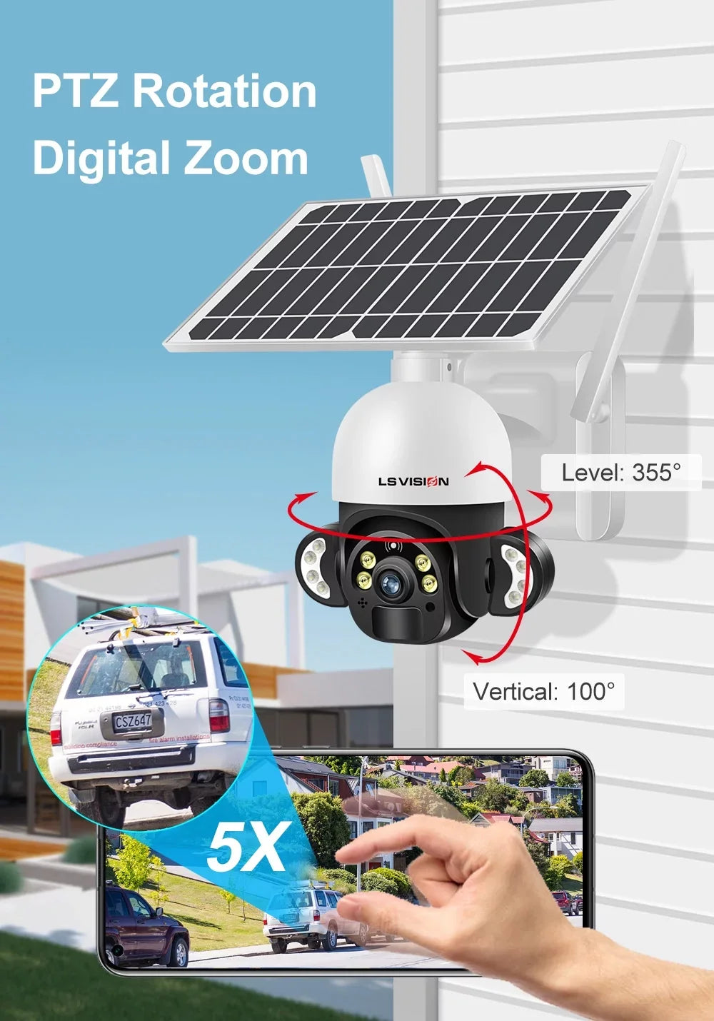 LS VISION 4MP WiFi Solar Wireless Security Cameras System CCTV Waterproof Outdoor PTZ