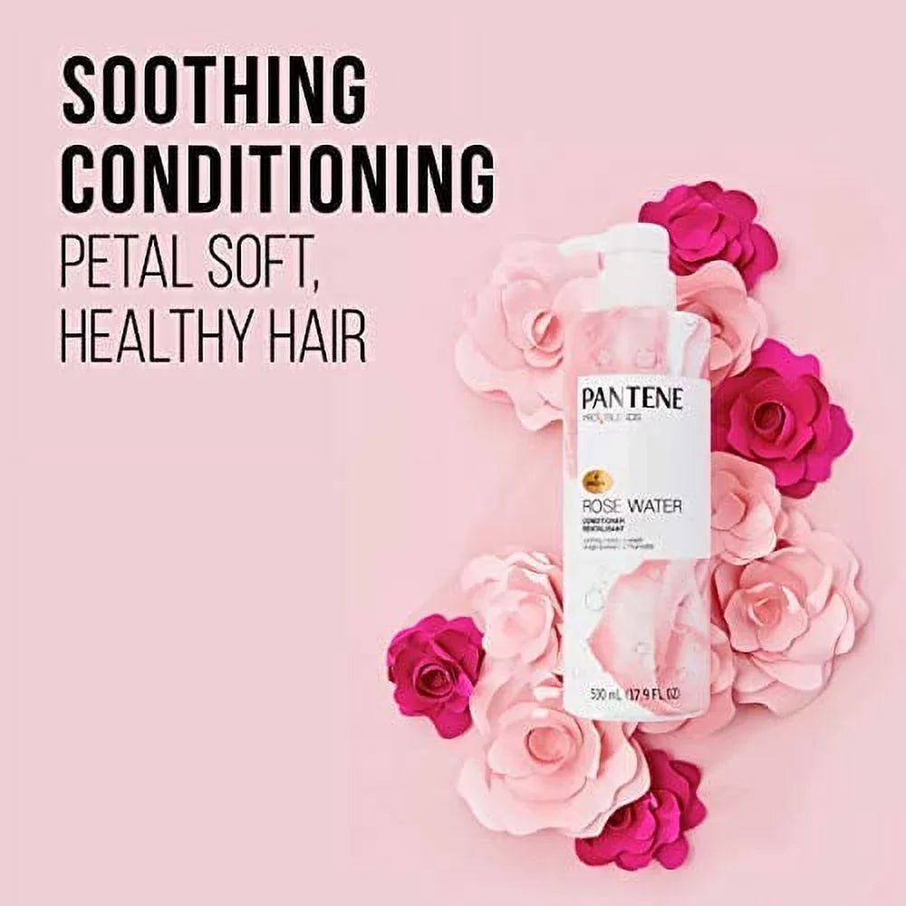 Pantene, Shampoo and Sulfate Free Conditioner Kit, Paraben and Dye Free, Pro-V Blends, Soothing Rose aqua, 17.9 fl oz, Twin Pack Rosewater Kit