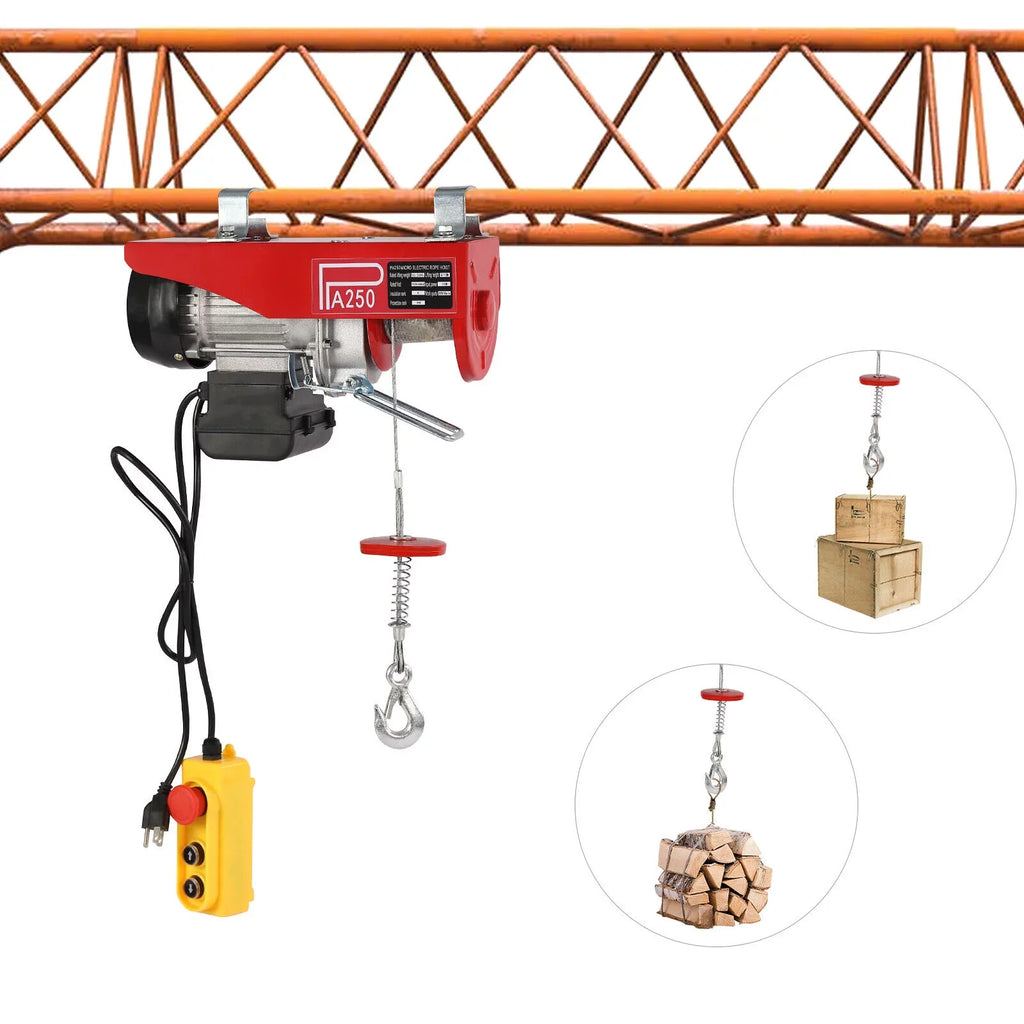 550LBS Electric Hoist Crane Winch Garage Lift Pure Copper Motor + Remote Control for Factories, Docks, Warehouses, Logistics