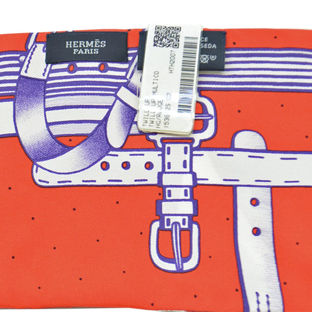 Pre-Owned Hermes HERMES Scarf Twill Up Red White Orange Multi Silk Ladies (Like New)