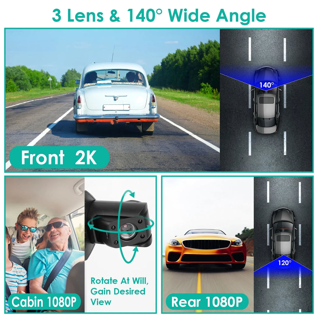 Dash Cam Front and Rear Inside with 3 Channel, iMounTEK 1080P Dash Camera for Cars, with 140° Vew IR Night Vision, Loop Recording, G-Sensor, Parking Monitor