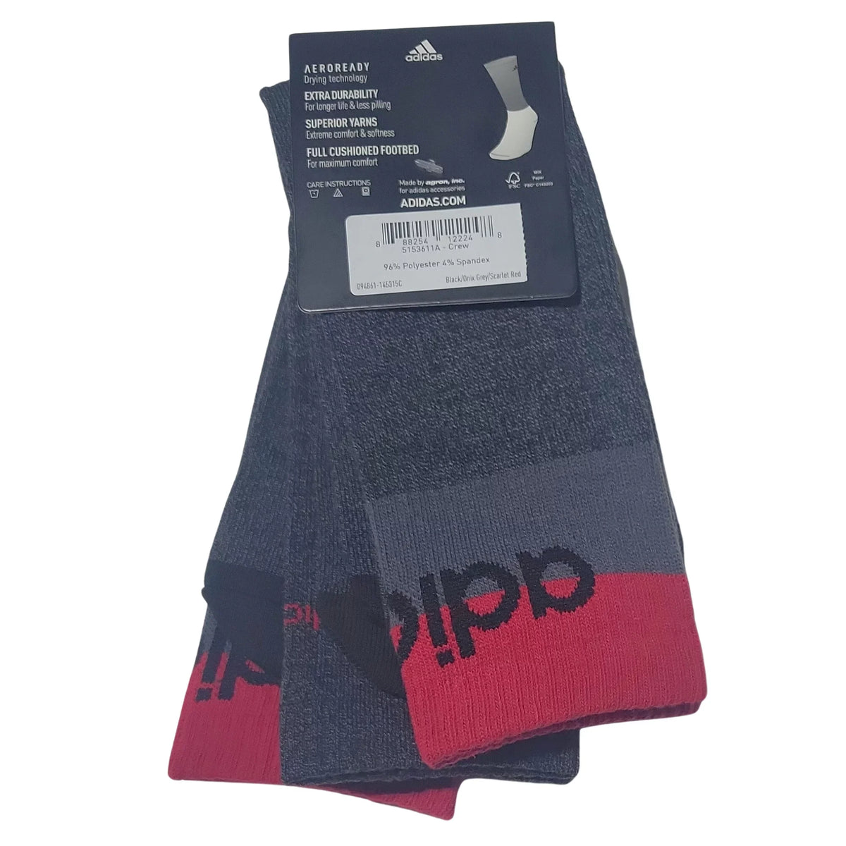 Socks Mens Large Gray Crew 6-12 Cushioned Aeroready 3 Pairs