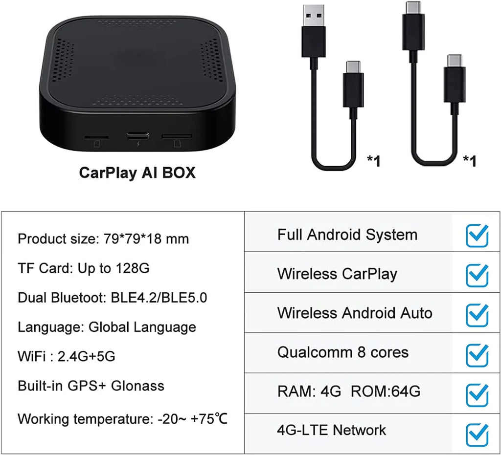 Multimedia Video Box, Android 9, 4G+64G, Carplay AI Box Support YouTube/Netflix , The Magic Box Carplay Streaming for Car, Wired to Wireless Carplay& Android auto Adapter/Dongle