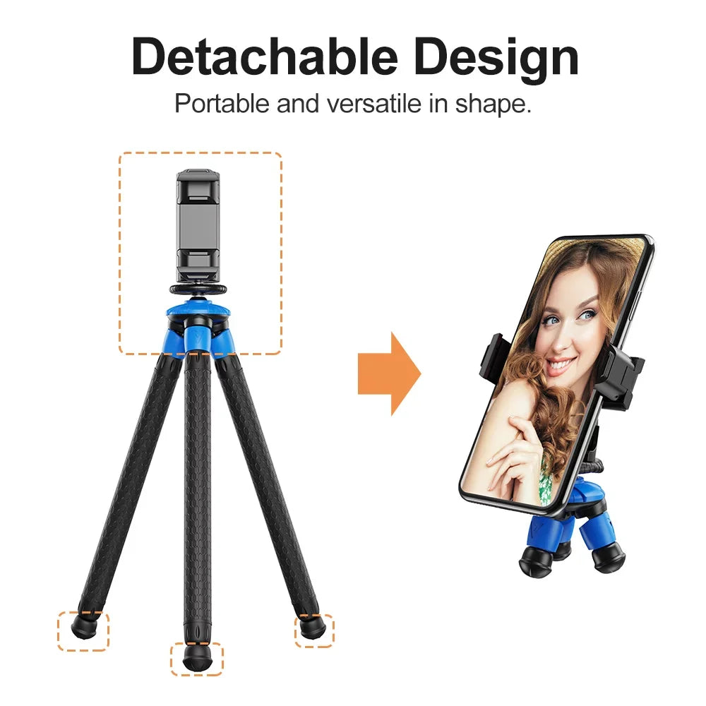 APEXEL APL-JJ07 Detachable Flexible Octopus Tripod Portable Mini Travel Mobile Phone Tripod with Foldable Phone Clip appropriate with GoPro DSLR Camera Max Load 3kg