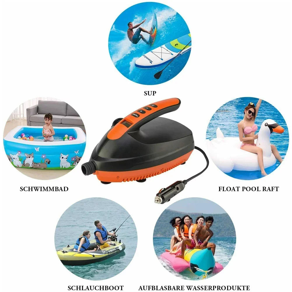 PXIWS 16PSI 12V Orange Intelligent Electric Air Pump High Pressure 2-Stage Paddle Board Pump