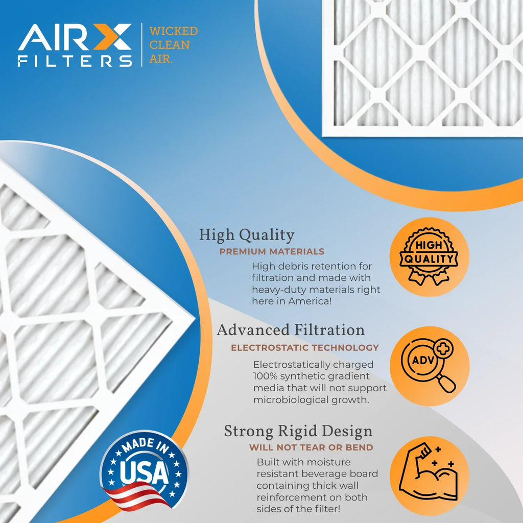20x25x2 Air Filter MERV 8 Rating, 12 Pack of Furnace Filters Comparable to MPR 700 & FPR 5 - Made in USA by AIRX FILTERS WICKED CLEAN AIR.