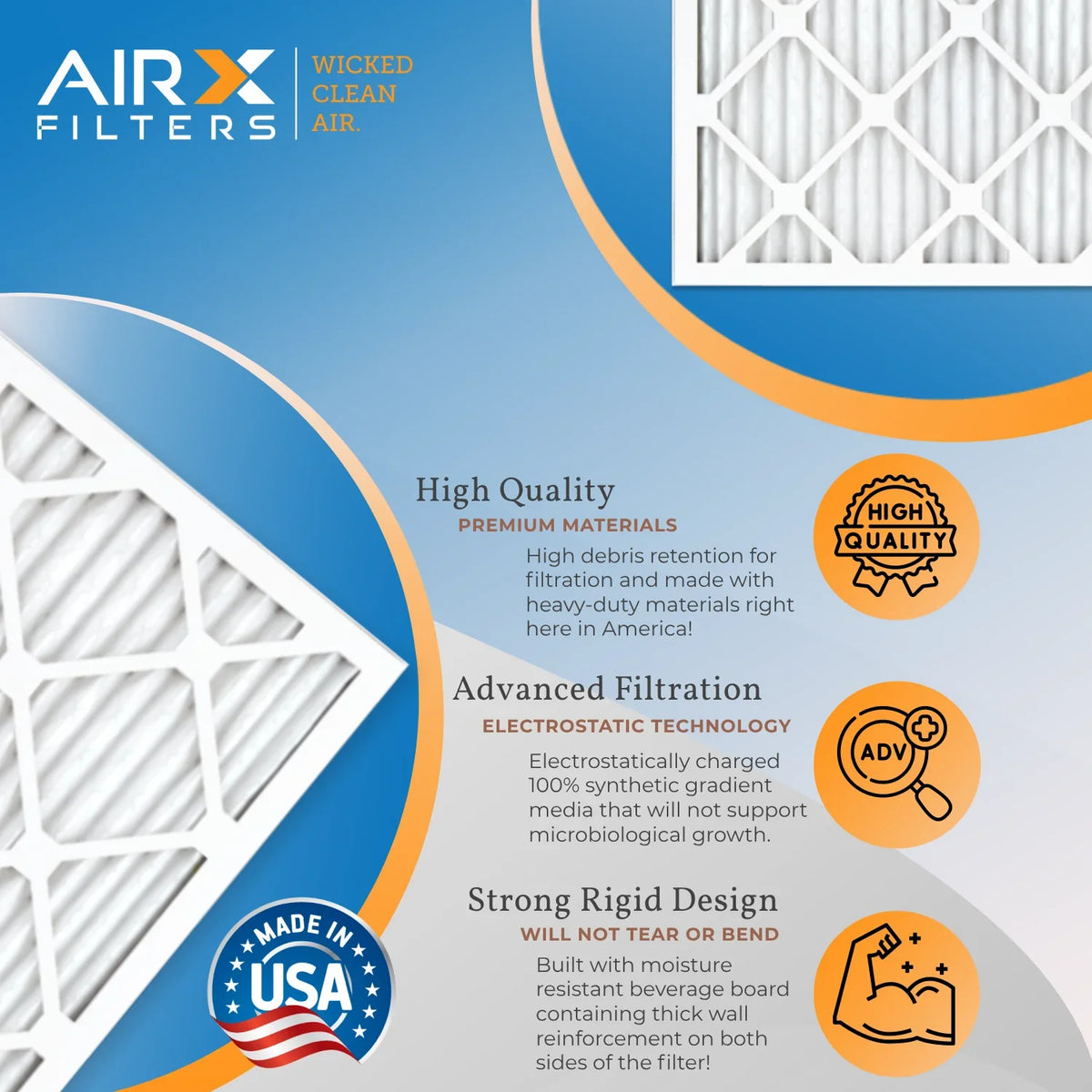 20x25x2 Air Filter MERV 8 Rating, 12 Pack of Furnace Filters Comparable to MPR 700 & FPR 5 - Made in USA by AIRX FILTERS WICKED CLEAN AIR.
