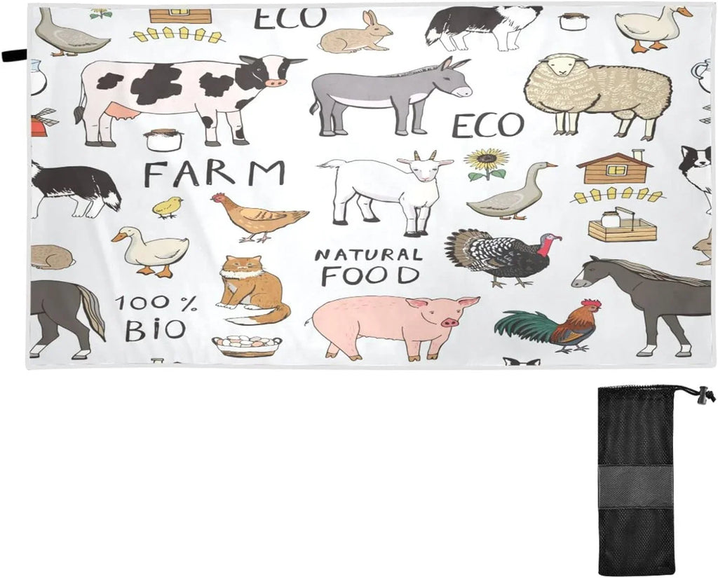 Bestwell Cool Farm Animals Beach Towel Oversized Towel Blanket, Thin Lightweight Microfiber Sand Free Quick Dry Towel, 31”X71” Multipurpose Pool Bath Yoga Swim Shower Towel