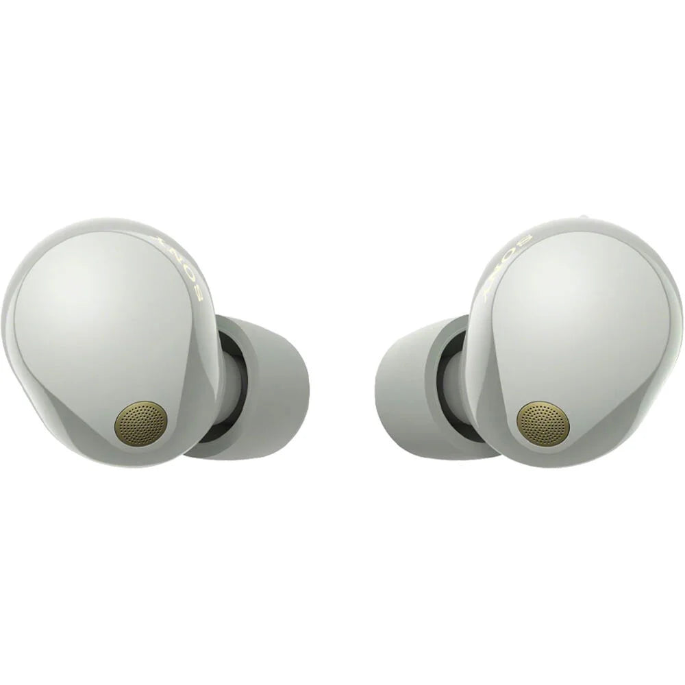 WF-1000XM5 Industry Leading Noise Canceling Truly Wireless Earbuds (Silver) Bundle with Silicone Case (Red), Memory Foam Ear Tips, USB-A to USB-C Cable & 1 YR CPS Enhanced Protection Pack
