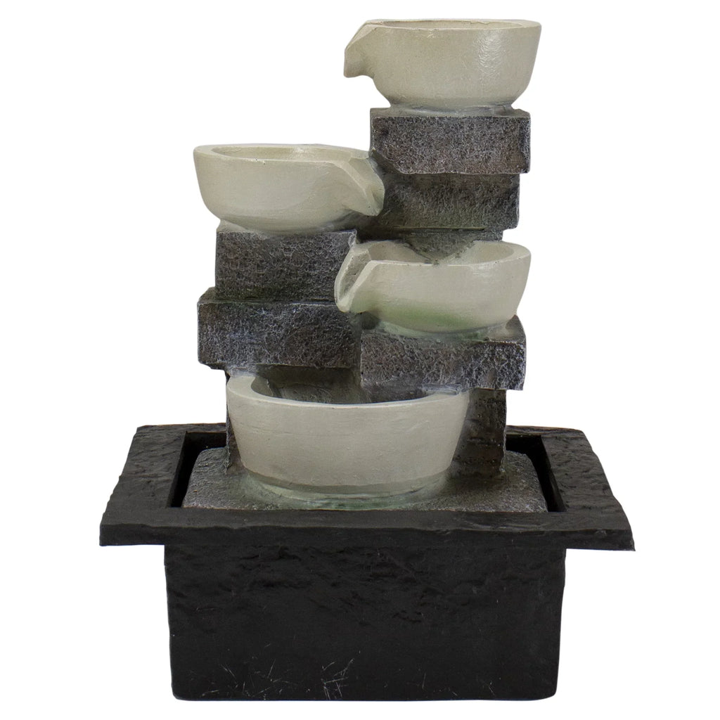 Northlight 11" LED Lighted Cascading 4-Tier Bowl Indoor Tabletop aqua Fountain
