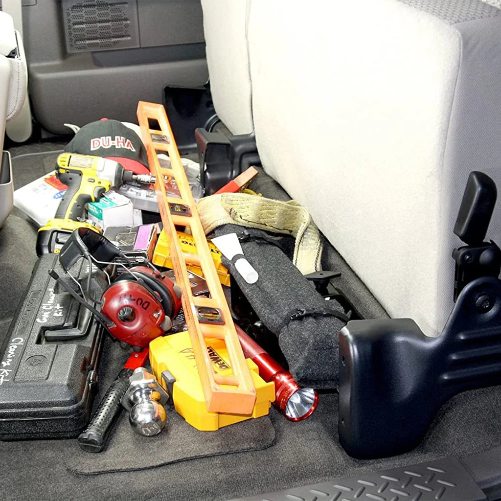 Gun Rack/Organizer; Vehicles w/o Factory Subwoofer; Gray; Fits select: 2013-2014  F150 SUPER CAB, 2011-2012  F150. DU-HA 20096 DU-HA Underseat Storage; Incl