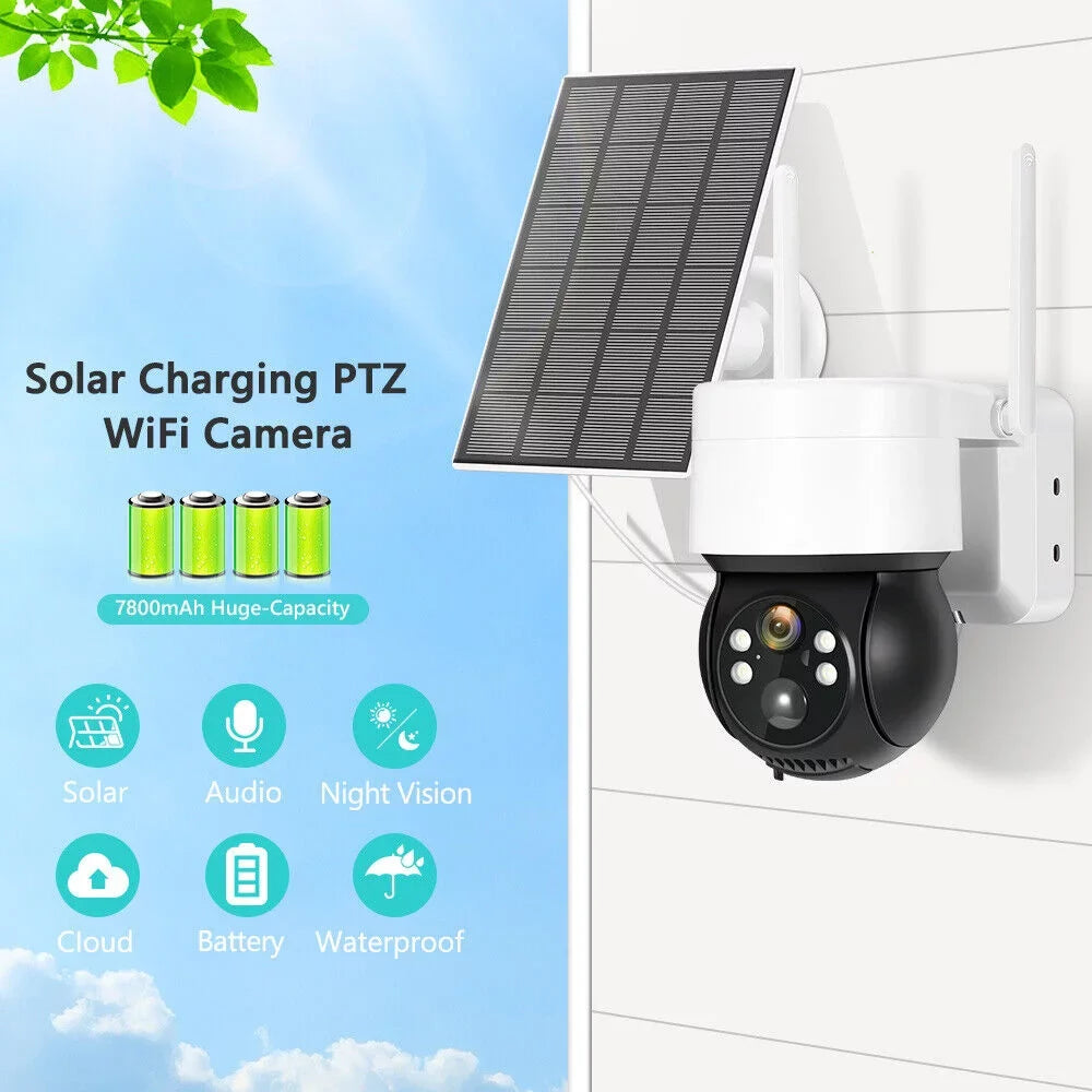 Solar Security Cameras Wireless Outdoor, 2K WiFi 360 PTZ Camera, Solar Powered Security Cameras with Spotlight & Siren, PIR Motion Detection, Color Night Vision, 2 Way Audio, 15000mAh Battery, Beisu