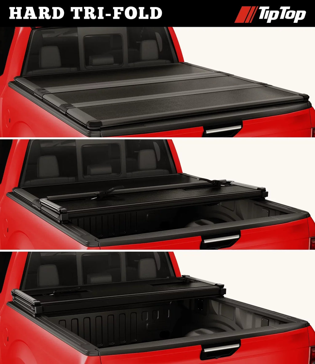TIPTOP Tri-Fold Hard Tonneau wrap Truck Bed FRP On Top For 2005-2015 Tacoma 5ft Bed (60.3") | TPM3 |For Models With or Without The Deck Rail System|