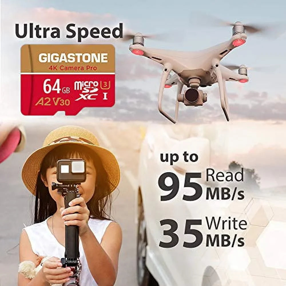 Gigastone 64GB Micro SD Card, 4K Video Recording, 4K Camera Pro, matching with Nintendo Switch, Dash Cam, GoPro Cameras, R/W up to 95/35 MB/s, Micro SDXC UHS-I A1 V30 Class 10, 5 Pack (5x64GB)