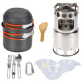 ammoon Cooking Utensils Set with Camping Stove Lightweight Aluminum Pot and Stainless Steel Cutlery Ideal for Backpacking and Picnics