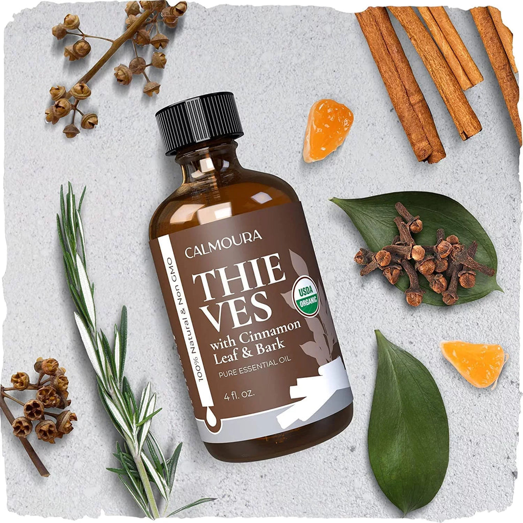 Organic Thieves Oil Essential Oil (4 oz | 118 ml) — USDA Certified Therapeutic Grade For Essential Oil Diffuser — Oil Blend of Clove, Cinnamon, Rosemary Essential Oil, Lemon and Eucalyptus