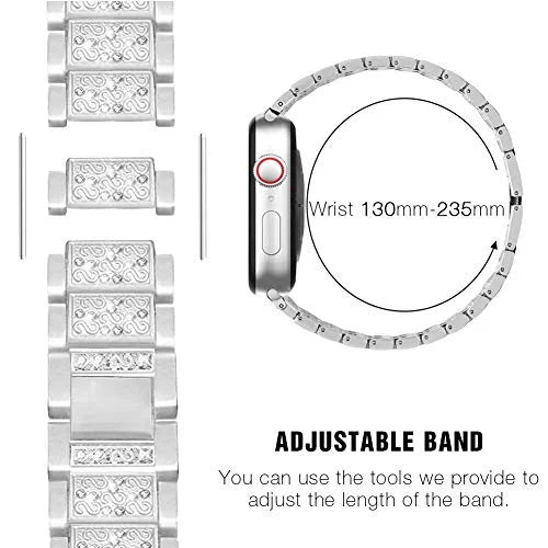 Mosonio suitable with  Watch Band 42mm with Case Women, Jewelry Replacement Metal Wristband Strap with 2 Pack Bling PC Protective shield for iWatch Series 3/2/1(Silver) Silver 42 mm