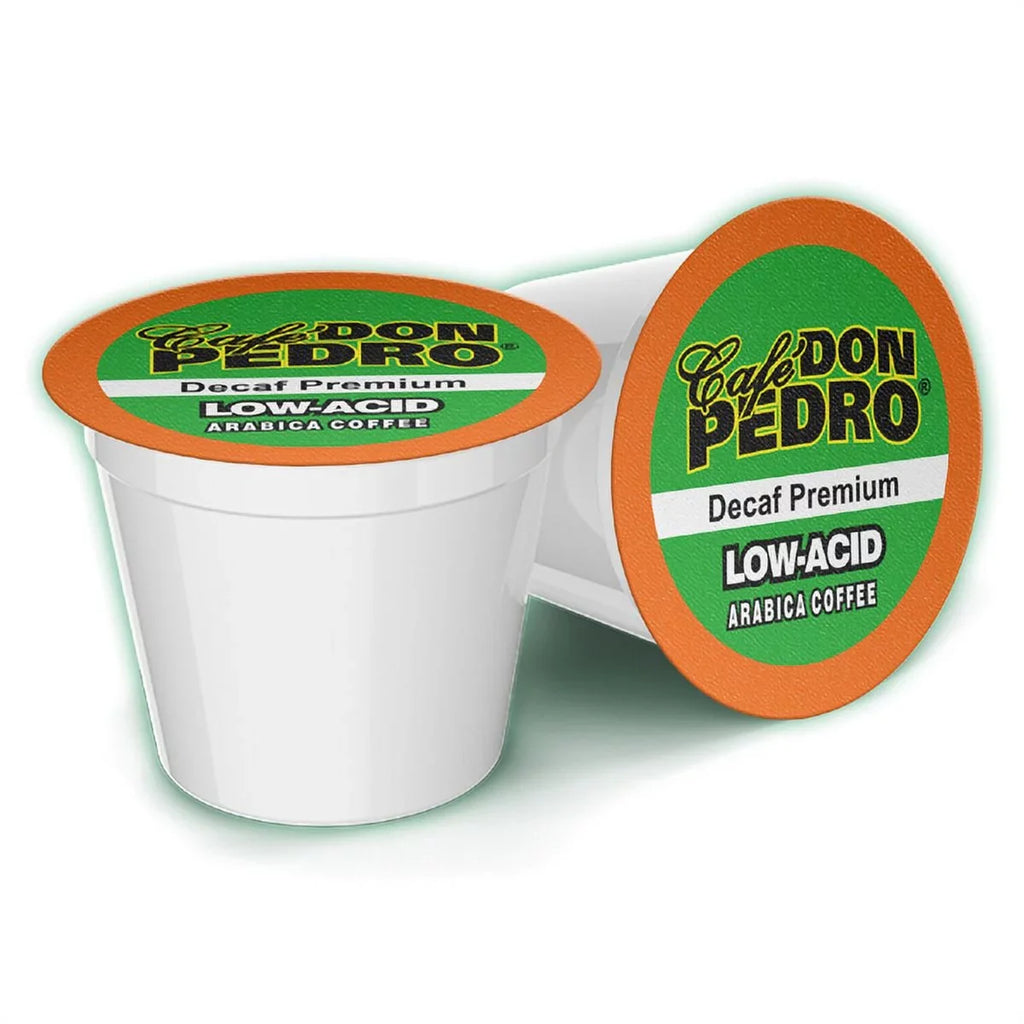 Cafe Don Pedro Decaf Premium Low Acid Coffee Pods - Enjoy Tasty Coffee Without Jitters - matching with Keurig K-cup Coffee Maker, 100% Arabica, Battles Heartburn, Acidic Reflux, 72 count